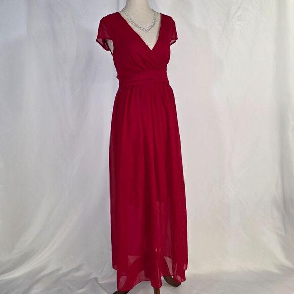 Women's Simple Silky Cap Sleeve Red Dress Size Medium - Picture 2 of 10